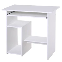 HOMCOM Compact Small Computer Table Wooden Desk Keyboard Tray Storage Shelf Modern Corner Table Home Office White(m-12)