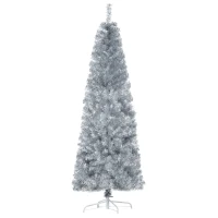 HOMCOM Albero di Natale Artificiale Alto 180cm con 618 Rami, Albero di Natale Slim con Base Rimovibile, in PET e Acciaio, Argento(m-10)