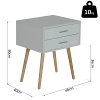 HOMCOM Table de chevet table de nuit design scandinave 48L x 40l x 60H cm 2 tiroirs pieds effilés inclinés bois massif panneaux particules blanc(m-3)