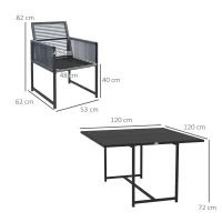 Outsunny Five-Piece Metal Dining Set, with Folding Back Chairs, Dark Grey(m-3)