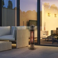 Outsunny Table Top Patio Tower Heater with Cool Touch Felt Mesh Cover, 1.2kW Infrared Outdoor Electric Heater with IP54 Rated Weather Resistance, Tip Over Safety Switch, 1.8 m Power Cord, Φ20 x 65 cm(m-10)