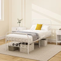 HOMCOM Single Minimalistic Metal Bed Frame - White(m-9)