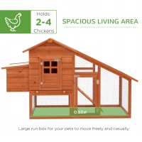PawHut Wooden Chicken Coop with Run, Nesting Box, Slide-out Tray, Ramp, Perches, Asphalt Roof, 179 x 67 x 115cm(m-4)