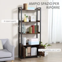 HOMCOM Mobile Libreria 4 Ripiani con Armadietto a 2 Ante, Libreria Scaffale in Stile Industriale per Casa e Ufficio, 75x30x180cm, Marrone(m-4)