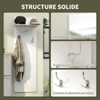 HOMCOM Porte-manteau mural meuble d'entrée avec étagère, 2 crochets et barre en aluminium, pour entrée, couloir, chambre(m-6)