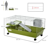 PawHut Small Animal Cage Rabbit Guinea Pigs Chinchillas Cage w/ Wheels Water Bottle Food Dish Platform Ramp 89 x 44 x 43 cm Green(m-3)