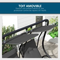 Outsunny Balancelle de Jardin 2 Places indépendantes 2 tablettes Supports Coussins Assise Dossier Grand Confort(m-7)