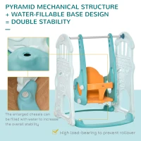 HOMCOM 3 in 1 Kids Slide and Swing Set Playset Activity Center with Basketball Hoop Adjustable Height Water-fillable Base Toddler Climber Playground Indoor Outdoor Exercise Toy(m-6)