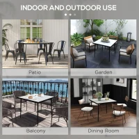 Outsunny Square Garden Table, Outdoor Dining Table for 4 with Marble Effect Tempered Glass Top and Steel Frame for Patio, White(m-6)