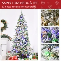 HOMCOM Sapin de Noël artificiel lumineux 210 cm arbre de Noël enneigé avec 10 modes d'éclairage multicolore 829 branches vert(m-5)
