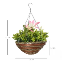 Outsunny Pack of 2 Artificial Clematis Flowers Hanging Planter Basket for Indoor Outdoor Decoration(m-3)