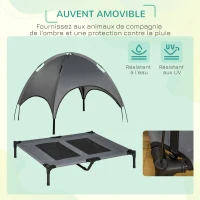 PawHut Lit pour chien chat sur pieds grand confort velum anti-UV tissu oxford micro-perforé + parasol + sac de transport inclus dim. 92L x 76l x 90H cm gris noir(m-5)