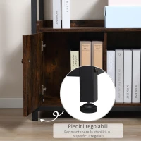 HOMCOM Mobile Libreria 4 Ripiani con Armadietto a 2 Ante, Libreria Scaffale in Stile Industriale per Casa e Ufficio, 75x30x180cm, Marrone(m-5)