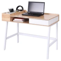 HOMCOM Mesa de Ordenador 80x53 cm Escritorio con 6 Compartimentos Estante Abierto y Cajón de Almacenaje para Oficina Despacho Estudio 100x55x81,5 cm Roble y Blanco(m-11)