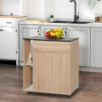 HOMCOM Kitchen Storage Trolley Cart Cupboard Rolling Island Shelves Cabinet With Door and Drawer Locking Wheels(m-2)