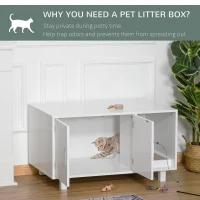 PawHut Wooden Cat Litter Box Enclosure & House with Nightstand/End Table Design, Scratcher, & Magnetic Doors, White(m-7)