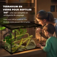 PawHut Boîte à reptiles habitat de terrarium transparent couvercle coulissant treillis métallique noir(m-4)