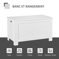 HOMCOM Coffre de rangement avec charnières de sécurité boîte de rangement en bois coffre à jouets avec couvercle rabattable 81L x 40l x 46H cm blanc(m-6)