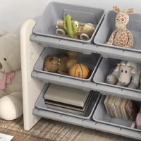 AIYAPLAY 3 Tier Kids Toy Storage Units with 6 Storage Boxes, 76 x 37 x 60cm, Grey(m-8)