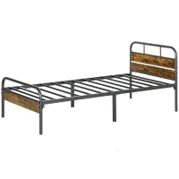HOMCOM Industrial-Style Single Bed Frame - Black/Brown(m-11)