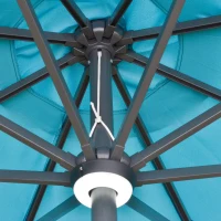 Outsunny Parasol lumineux octogonal inclinable dim. Ø 2,7 x 2,45H m parasol LED solaire métal polyester haute densité bleu turquoise(m-9)