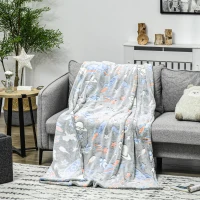 HOMCOM Glow in The Dark Flannel Fleece Blanket for Sofas, All-Season Fluffy Warm Throw Blanket for Bed, Couch, Chair, Kids Galaxy Stars Luminous Blanket for Boys and Girls, 203x152cm, Grey(m-10)