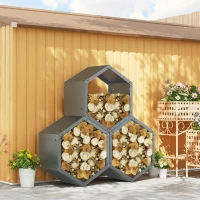 Outsunny Three-Shelf Hexagon Metal Firewood Rack - Grey(m-8)
