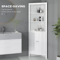 kleankin Triangle Bathroom Cabinet, Corner Bathroom Storage Unit with Cupboard and 3-Tier Shelves, Free Standing, White(m-4)