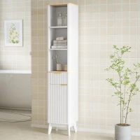 HOMCOM Armoire de salle de bain meuble colonne salle de bain avec 3 étagères tiroir 2 étagères réglables 33 x 30 x 170 cm blanc(m-9)