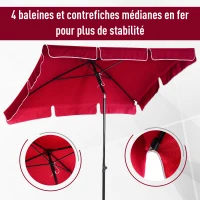 Outsunny Parasol de jardin Parasol droit rectangulaire inclinable alu métal polyester haute densité 2 x 1,3 m rouge(m-8)
