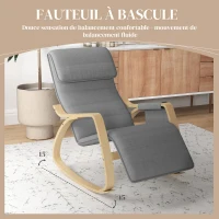 HOMCOM Fauteuil relax à bascule fauteuil allaitement avec repose-pieds réglable, poche latérale et appui-tête, gris(m-4)