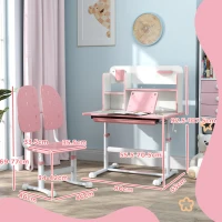 AIYAPLAY Height Adjustable Kids Desk and Chair Set, Children School Study Desk with Tiltable Desktop, Reading Rack,  Pink(m-3)