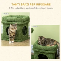 PawHut Tiragraffi per Gatti con Lettino, Casetta e Palo in Sisal a Forma di Cactus, 68x30x67cm, Verde(m-4)