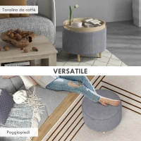 HOMCOM Pouf Contenitore Tessuto Sherpa da 120 kg max con Vassoio a Ribalta, in MDF e Faggio, 56x56x42 cm, Grigio(m-7)