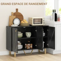 HOMCOM Meuble de rangement buffet salon avec 2 placards 3 portes et étagère réglable, pieds en métal, aspect marbre noir(m-4)