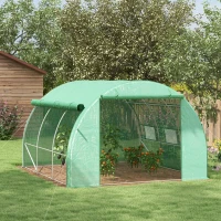 Outsunny Polytunnel Greenhouse Walk-in Grow House Tent with Roll-up Sidewalls, Zipped Door and 6 Windows, 3x3x2m Green(m-2)