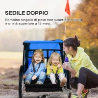 HOMCOM Rimorchio Bici Bambini con 2 Posti, 2 Cinture di Sicurezza, Telaio in Acciaio e Copertura in Tessuto Oxford Blu(m-5)