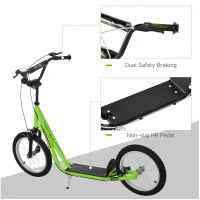 HOMCOM Kick Scooters for Kids with Adjustable Height, Anti-Slip Deck, Dual Brakes, Rubber Tyres, for Boys and Girls Aged 5+ Years Old - Green(m-7)