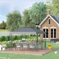 Outsunny 3 x 3m Outdoor Steel Gazebo with 2 Tier Roof, Garden Gazebo Patio Canopy Marquee Shelter with Decorative Steel Frame - Grey(m-11)