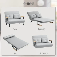 HOMCOM 4-in-1 Velvet-Feel Double Sofa Bed, with Pillows - Light Grey(m-4)