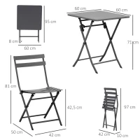 Outsunny Salon de jardin bistro pliable - table carrée dim. 60L x 60l x 71H cm avec 2 chaises - métal thermolaqué gris(m-3)