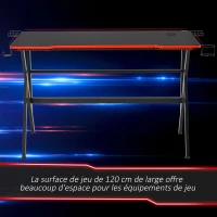 HOMCOM Bureau gaming racing bureau gamer bureau informatique bracket supports casque enceintes porte-gobelet métal plateau MDF texture carbone rouge noir(m-4)