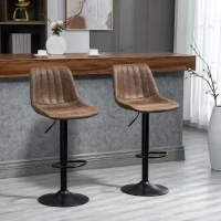 HOMCOM Bar Stools Set of 2, Swivel Counter Height Barstools with Back, Adjustable Bar Chairs, Breakfast Dining Stools for Kitchen Island Counter with Adjustable Steel Footrest & Base, Brown(m-2)