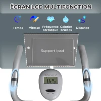 HOMCOM Vélo d'appartement magnetique pliable vélo de fitness vélo d'intérieurgrand confort dossier selle réglable poignées écran LCD multifonction support tablette acier blanc gris(m-4)