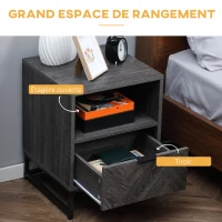 HOMCOM Table de chevet table de nuit style industriel piètement en métal - 40 x 40 x 52 cm - panneaux particules aspect bois brun gris(m-5)