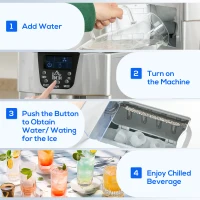 HOMCOM 3L Ice Maker Machine and Water Dispenser, 12kg in 24H, 2 Sizes 9 Ice Cubes Ready in 6-10 Mins Ice Machine, Silver(m-8)