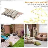 Outsunny Silla Colgante Estampado Rayas Hamaca con Cojín Reposacabezas para Interior Exterior 100x106 cm Carga Máx. 100 kg(m-7)