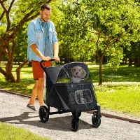PawHut 4 Wheel Pet Stroller with Rain Cover for Medium and Large Dogs - Black(m-10)