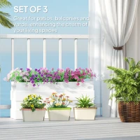 Outsunny Set of 3 Self Watering Plant Pots Outdoor, 27cm Rectangular Garden Planters with Visual Water Level Window, Plastic Flower Pots for Indoor Outdoor Garden Balcony Windowsil(m-4)