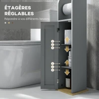 kleankin Meuble de salle de bain support papier toilette avec placard et étagères réglables 20 x 20 x 80 cm gris(m-5)
